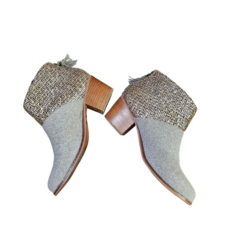 TOMS Leila Block Heel Booties in Metallic x Gray Felt Women's Size‎ 8 US